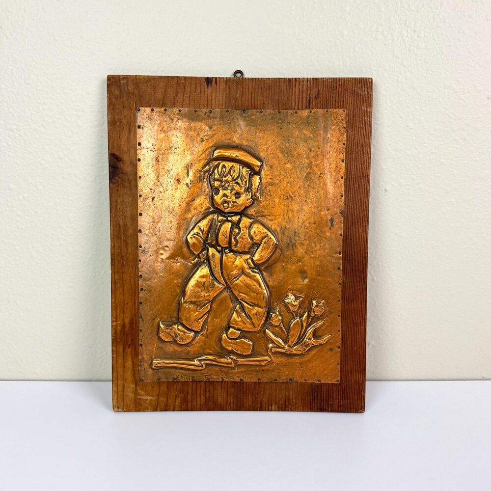 Rustic Copper Dutch Boy Wall Art / Handmade Copper Relief Folk Art Plaque